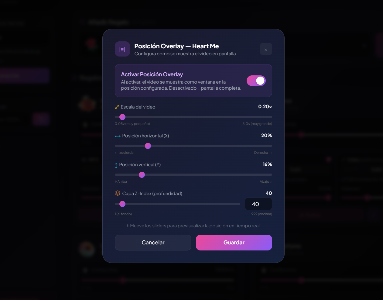 Interfaz TikPop - Manejadores de posición en el overlay