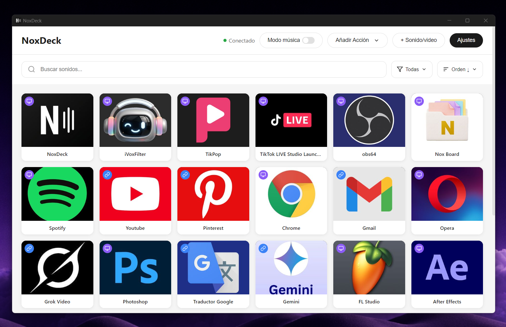 Interfaz NoxDeck - Panel de botones